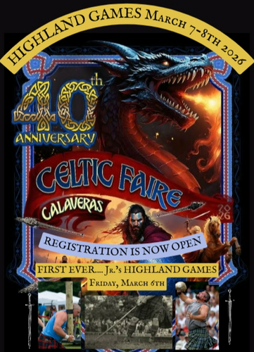 CALAVERAS CELTIC FAIRE HIGHLAND GAMES 2026 poster