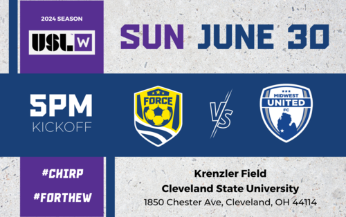 Cleveland Force SC vs Midwest United FC (W League 6/30/24) poster